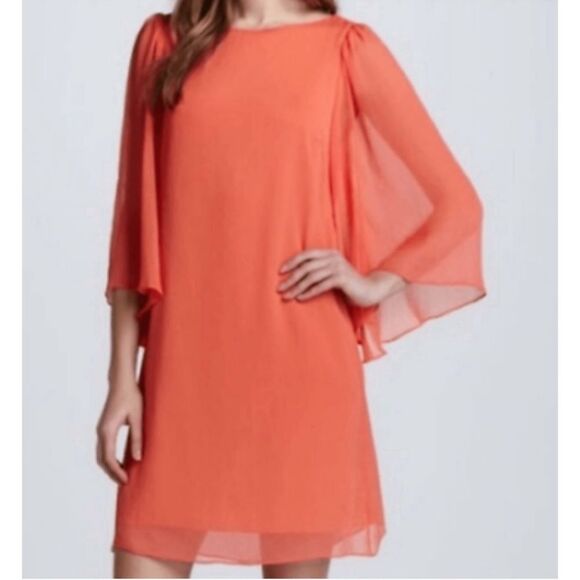Alice + Olivia Odette flutter sleeve peach chiffon dress NWT - Picture 1 of 12